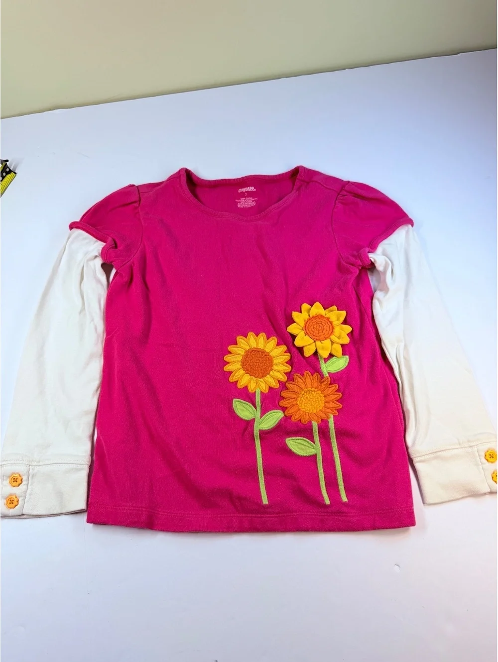 Gymboree Girls Size 7 Pink Sunflower Smiles Layered Long Sleeve Top